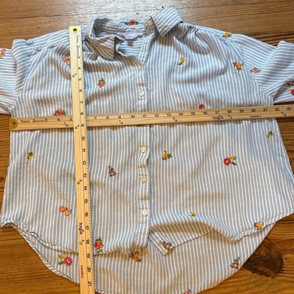 Jane + Delancey Button Down Women Blue Floral Striped Embroidered SIZE L - Picture 4 of 5